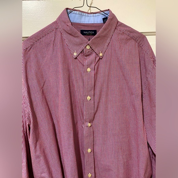 Nautica Mens button down dress shirt red plaid checkered - Picture 2 of 11